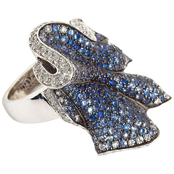 Salavetti Sapphire Diamond Gathered Ribbon Cocktail Ring - TMWJ-8820-1 - TMW Jewels Co.