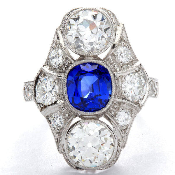 Art Deco Kashmir No Heat Sapphire 1.66 Carat and Diamond Ring AGL Cert - TMWJ7735 - TMW Jewels Co.