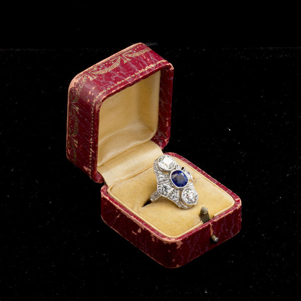 Art Deco Kashmir No Heat Sapphire 1.66 Carat and Diamond Ring AGL Cert - TMWJ7735 - TMW Jewels Co.