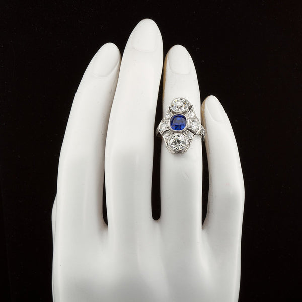 Art Deco Kashmir No Heat Sapphire 1.66 Carat and Diamond Ring AGL Cert - TMWJ7735 - TMW Jewels Co.