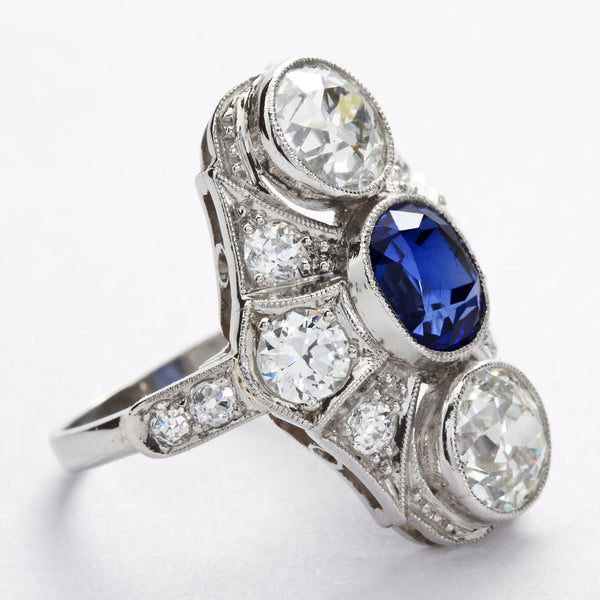 Art Deco Kashmir No Heat Sapphire 1.66 Carat and Diamond Ring AGL Cert - TMWJ7735 - TMW Jewels Co.