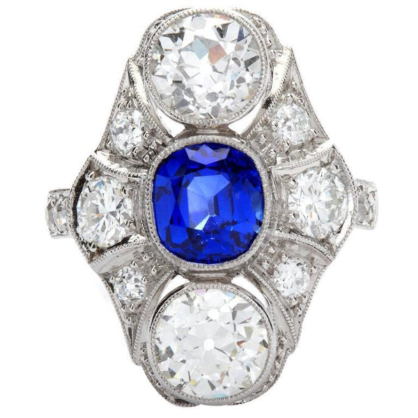 Art Deco Kashmir No Heat Sapphire 1.66 Carat and Diamond Ring AGL Cert - TMWJ7735 - TMW Jewels Co.